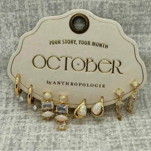 Anthropologie Jewelry - NWT Anthropologie "October" 14K Gold-Plated Earring Set (Opal Birthstone)